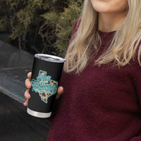 Retro Western She is From Texas I Can Tell Tumbler Cup Trendy Turquoise Glitter Coquette and Cow Print Effect Graphic