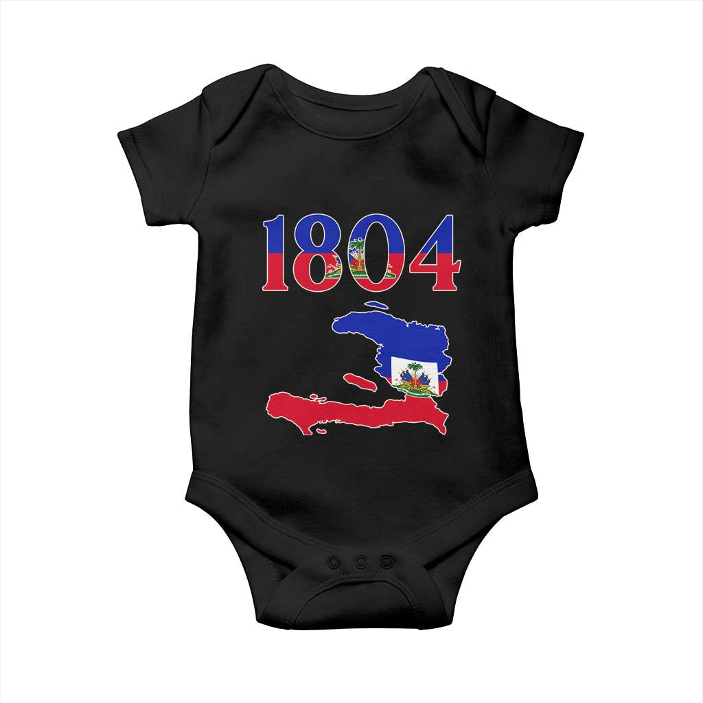 1804 Haiti Map and Flag Baby Onesie Haitian Heritage Pride Graphic