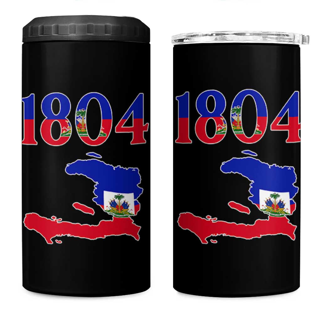 1804 Haiti Map and Flag 4 in 1 Can Cooler Tumbler Haitian Heritage Pride Graphic