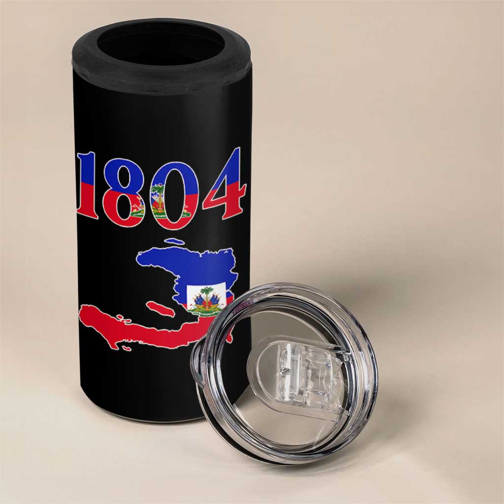 1804 Haiti Map and Flag 4 in 1 Can Cooler Tumbler Haitian Heritage Pride Graphic
