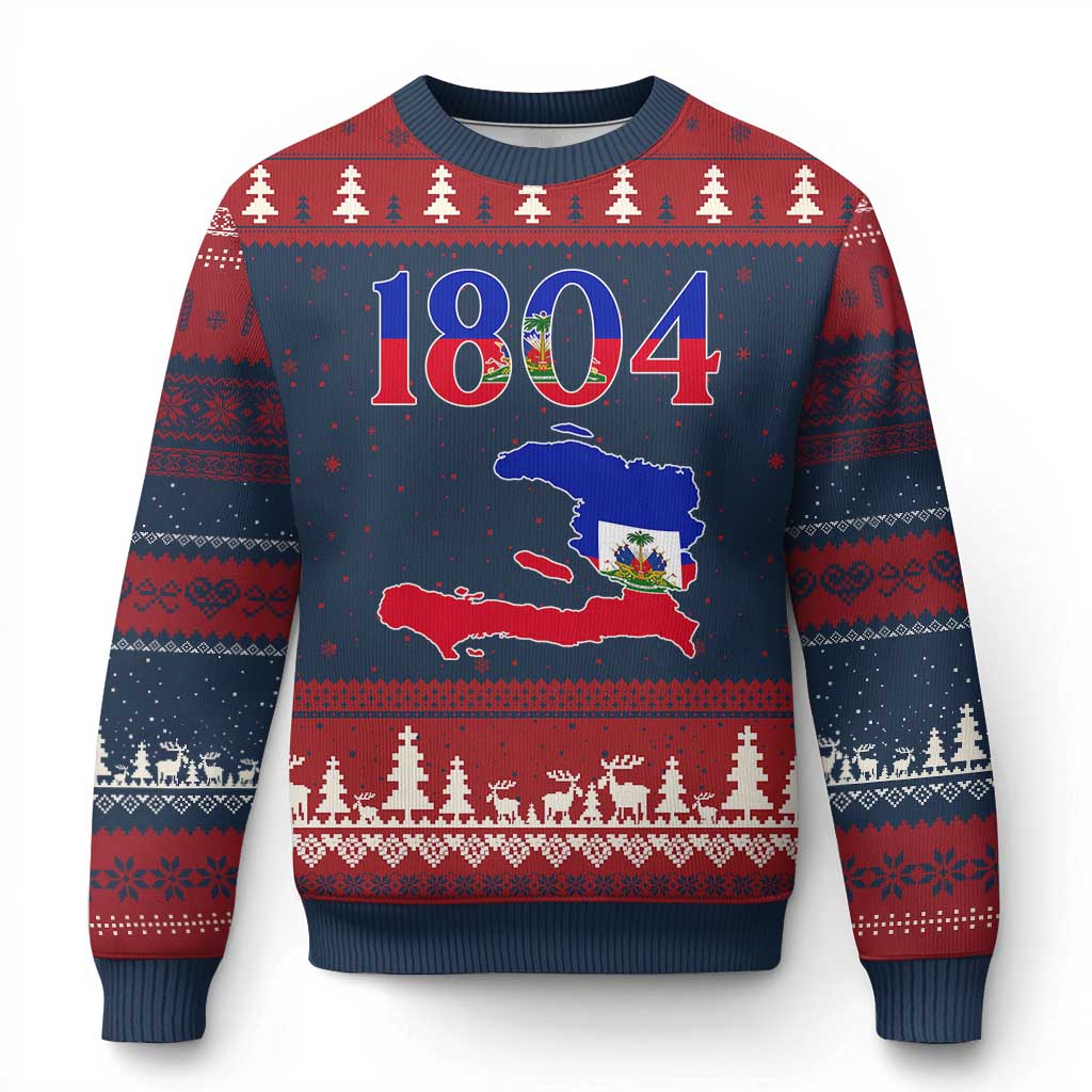 1804 Haiti Map and Flag Ugly Christmas Sweater Haitian Heritage Pride Graphic