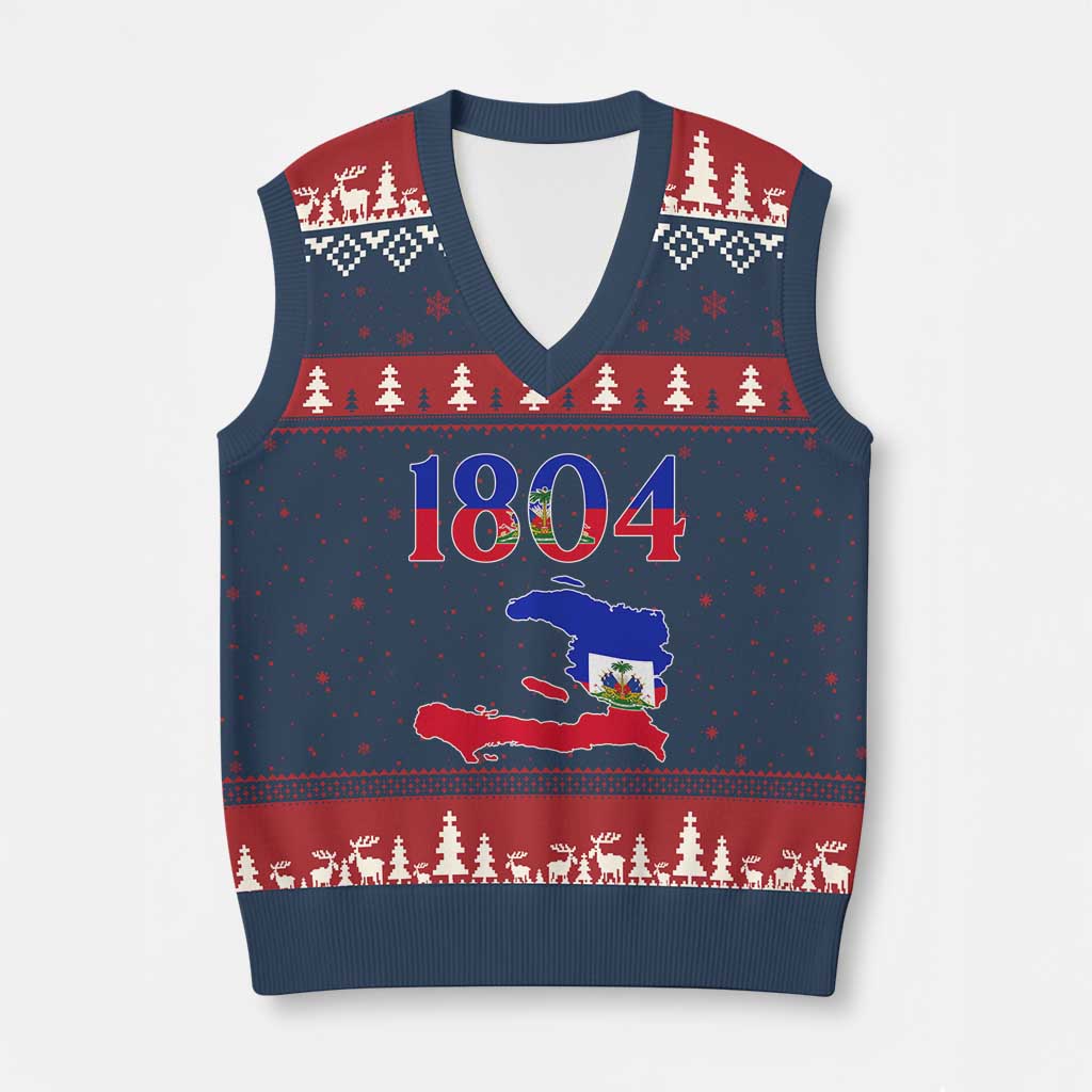 1804 Haiti Map and Flag V-Neck Knit Sweater Vest Haitian Heritage Pride Graphic