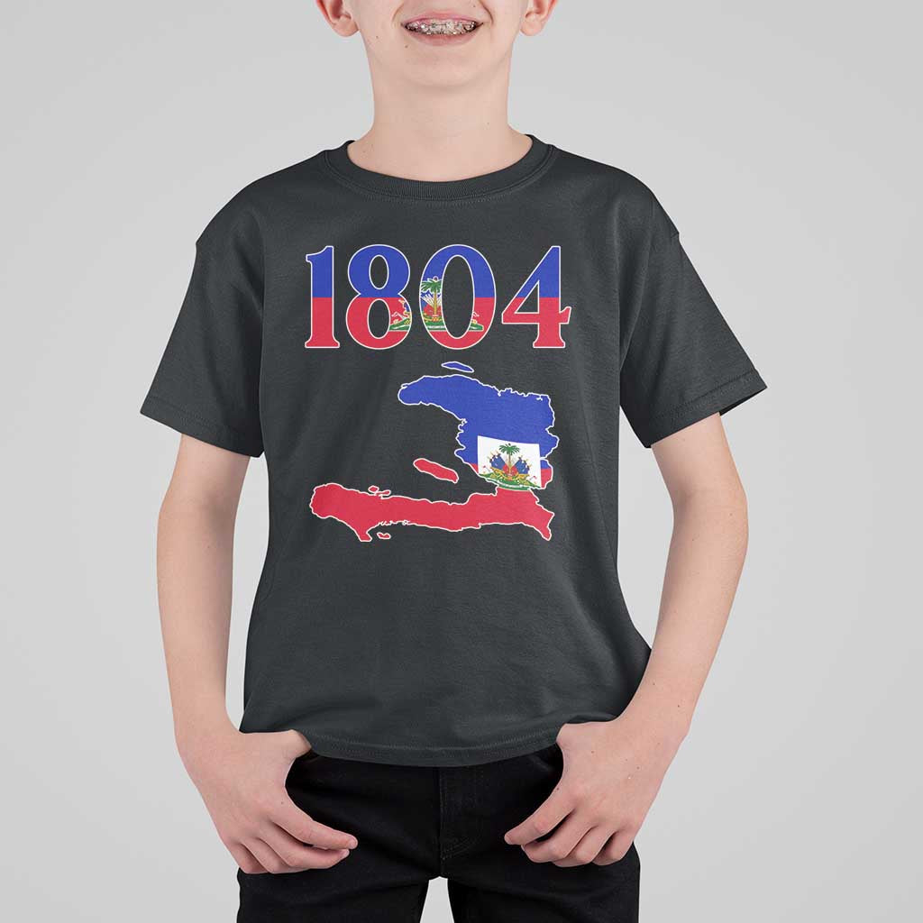 1804 Haiti Map and Flag T Shirt For Kid Haitian Heritage Pride Graphic