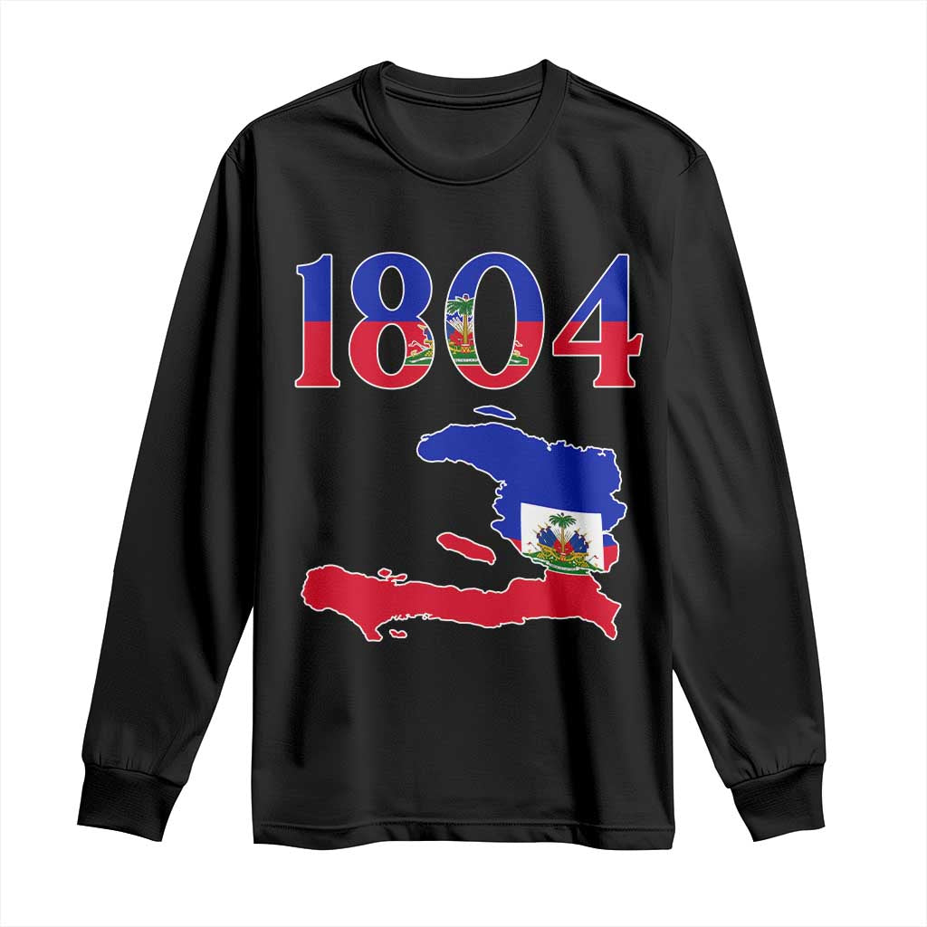 1804 Haiti Map and Flag Long Sleeve Shirt Haitian Heritage Pride Graphic