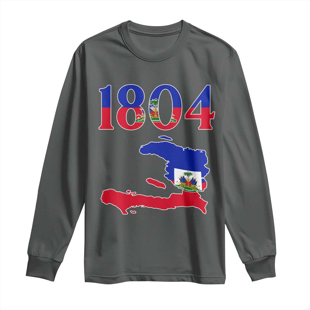 1804 Haiti Map and Flag Long Sleeve Shirt Haitian Heritage Pride Graphic