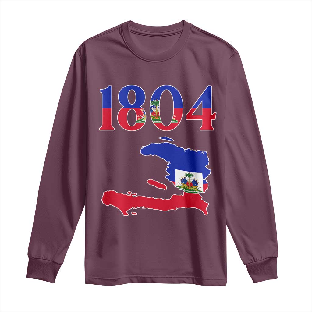 1804 Haiti Map and Flag Long Sleeve Shirt Haitian Heritage Pride Graphic