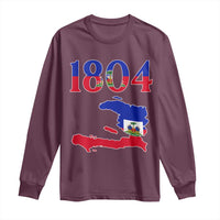 1804 Haiti Map and Flag Long Sleeve Shirt Haitian Heritage Pride Graphic