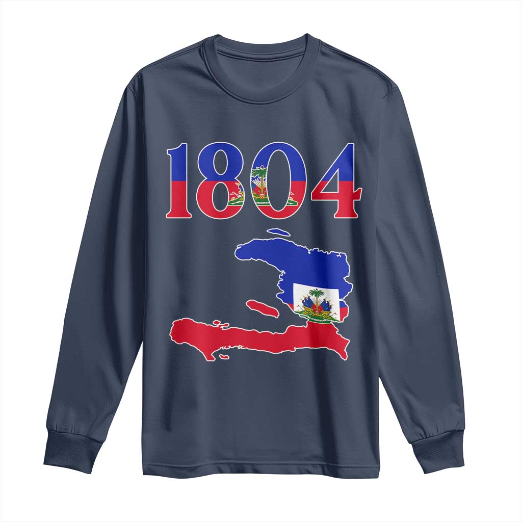 1804 Haiti Map and Flag Long Sleeve Shirt Haitian Heritage Pride Graphic