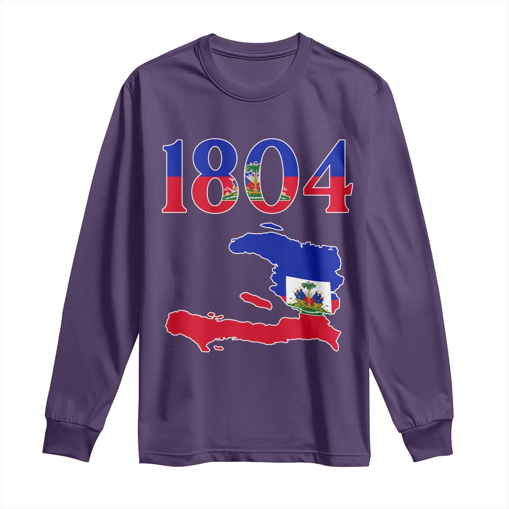 1804 Haiti Map and Flag Long Sleeve Shirt Haitian Heritage Pride Graphic