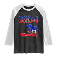 1804 Haiti Map and Flag Raglan Shirt Haitian Heritage Pride Graphic