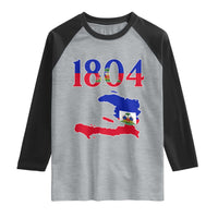 1804 Haiti Map and Flag Raglan Shirt Haitian Heritage Pride Graphic