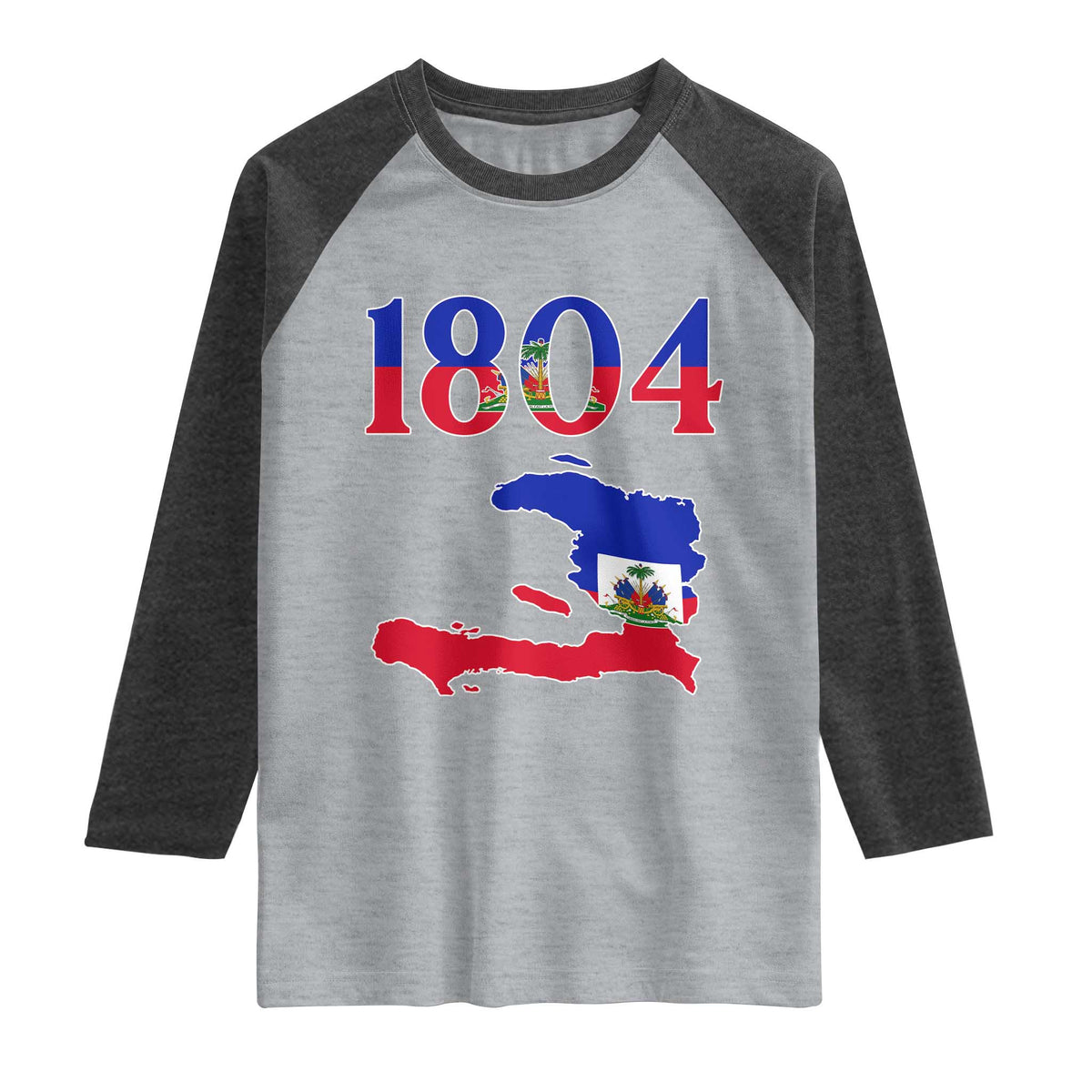 1804 Haiti Map and Flag Raglan Shirt Haitian Heritage Pride Graphic