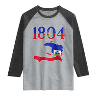1804 Haiti Map and Flag Raglan Shirt Haitian Heritage Pride Graphic