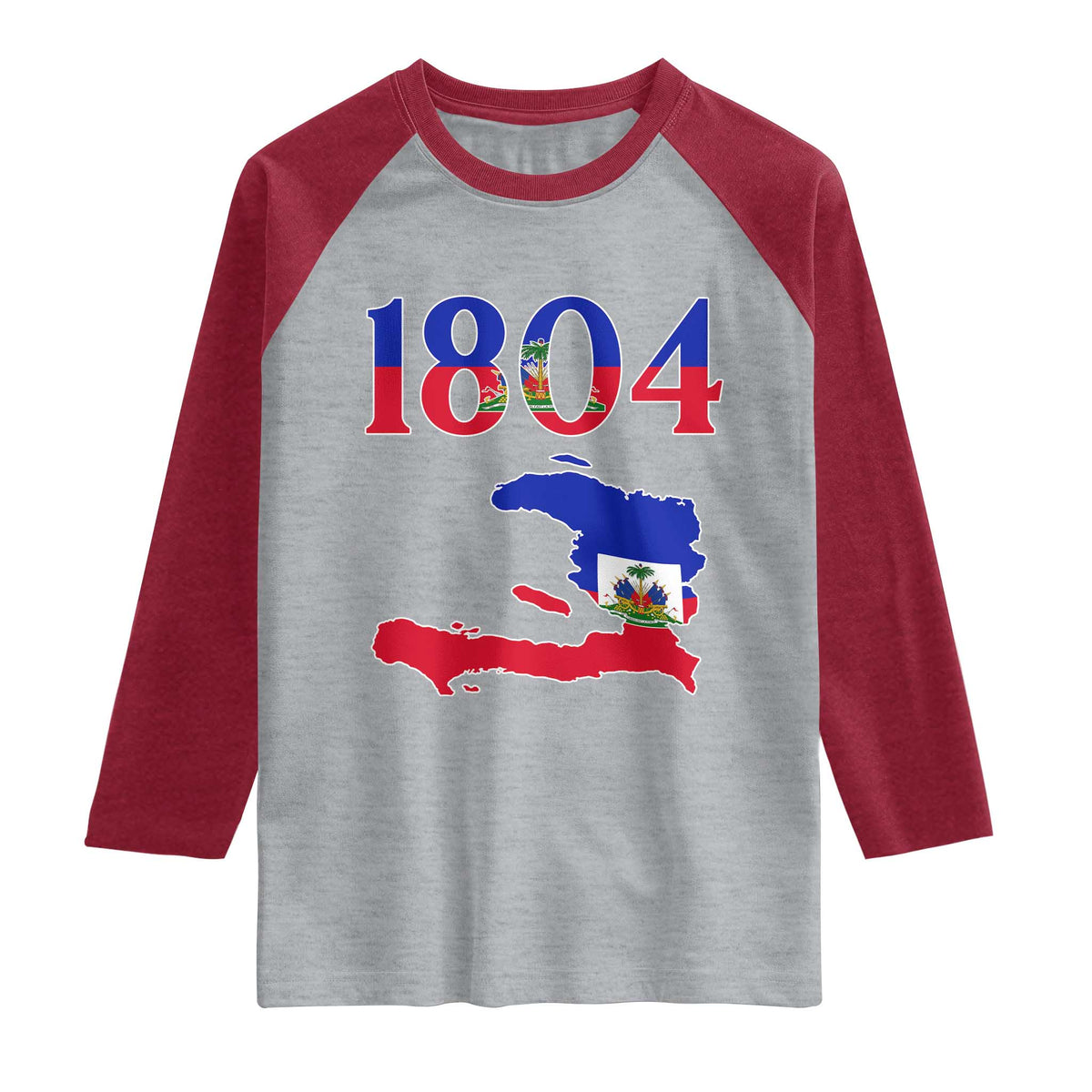 1804 Haiti Map and Flag Raglan Shirt Haitian Heritage Pride Graphic