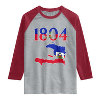 1804 Haiti Map and Flag Raglan Shirt Haitian Heritage Pride Graphic