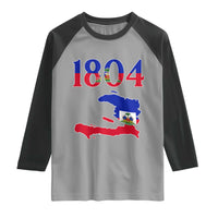 1804 Haiti Map and Flag Raglan Shirt Haitian Heritage Pride Graphic