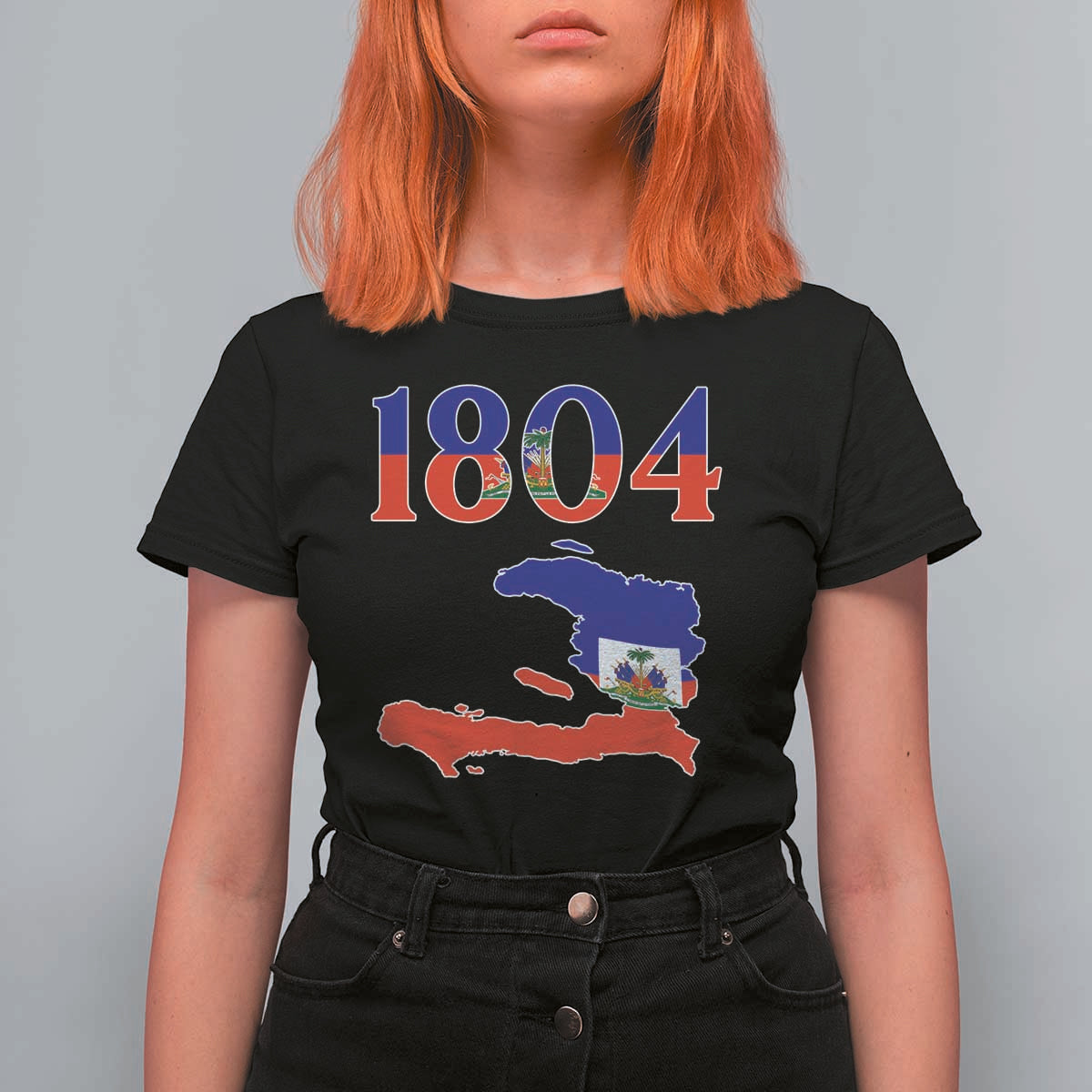 1804 Haiti Map and Flag T Shirt For Women Haitian Heritage Pride Graphic