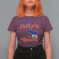 1804 Haiti Map and Flag T Shirt For Women Haitian Heritage Pride Graphic