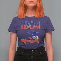 1804 Haiti Map and Flag T Shirt For Women Haitian Heritage Pride Graphic