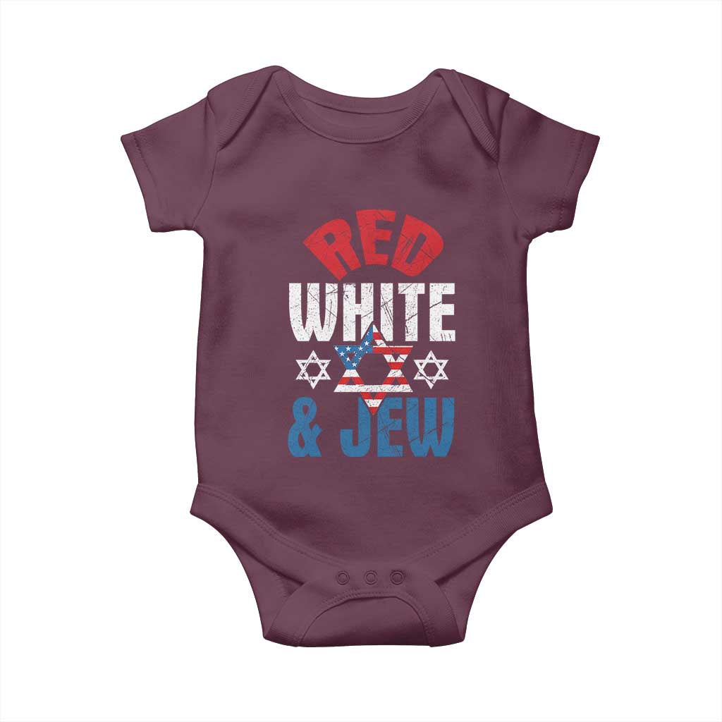 Red White and Jew Baby Onesie Funny Jewish Patriotic 4th of July Star Of David - Wonder Print Shop