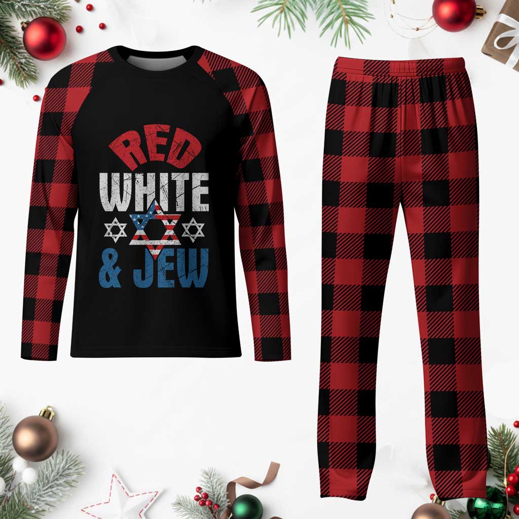 Red White and Jew Plaid Pajama Set Funny Jewish Patriotic 4th of July Star Of David - Wonder Print Shop