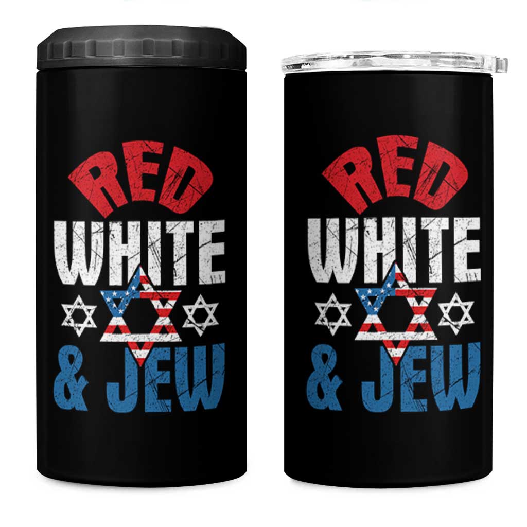 Red White and Jew 4 in 1 Can Cooler Tumbler Funny Jewish Patriotic 4th of July Star Of David - Wonder Print Shop