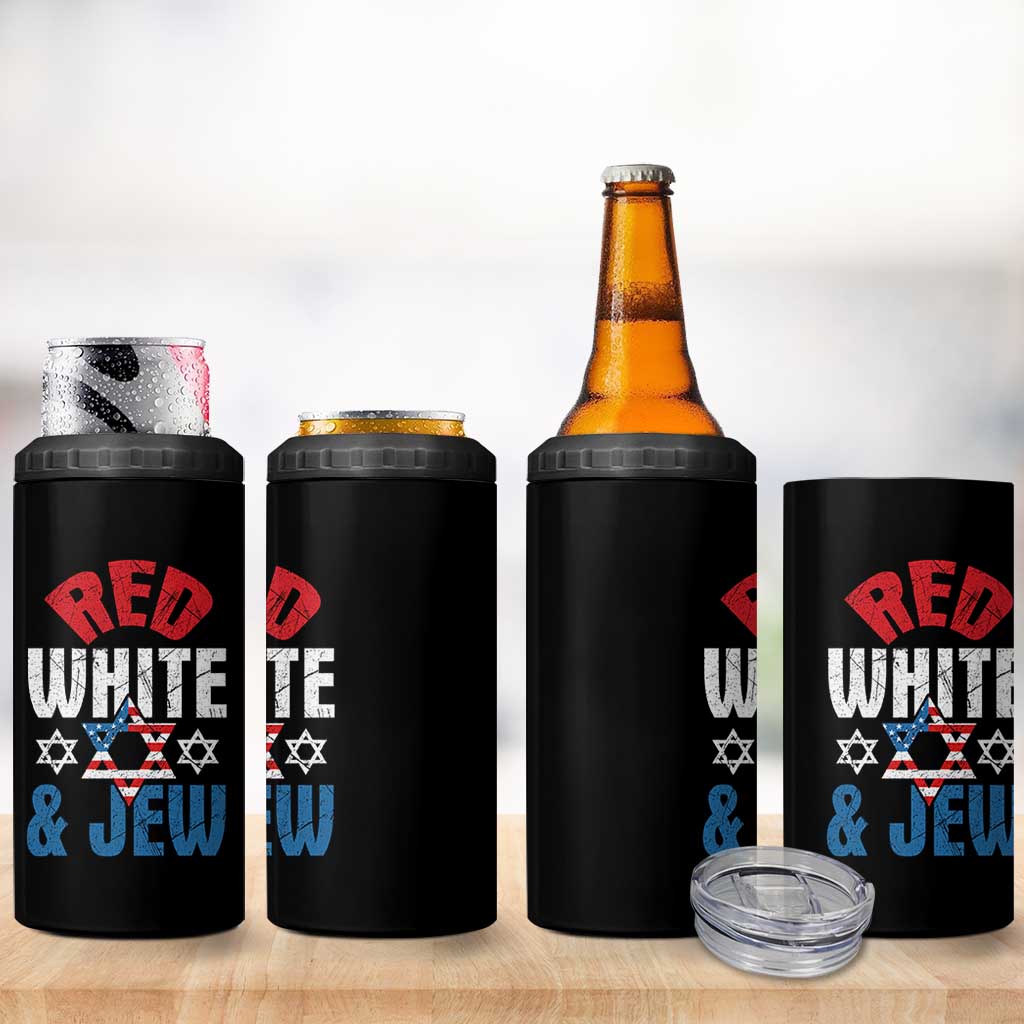 Red White and Jew 4 in 1 Can Cooler Tumbler Funny Jewish Patriotic 4th of July Star Of David - Wonder Print Shop