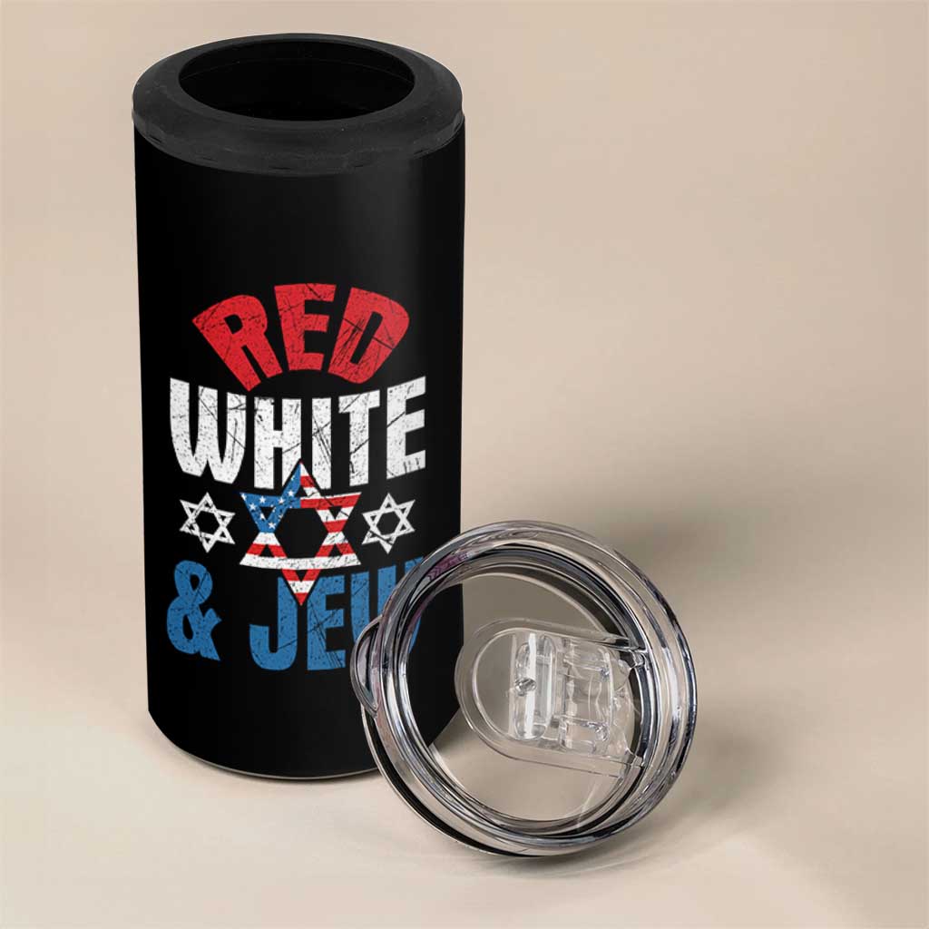 Red White and Jew 4 in 1 Can Cooler Tumbler Funny Jewish Patriotic 4th of July Star Of David - Wonder Print Shop