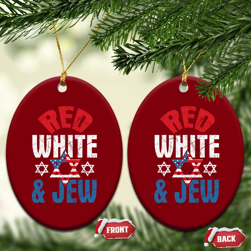 Red White and Jew Ceramic Ornament Funny Jewish Patriotic 4th of July Star Of David - Wonder Print Shop
