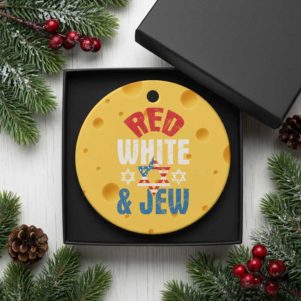 Red White and Jew Ceramic Ornament Funny Jewish Patriotic 4th of July Star Of David - Wonder Print Shop