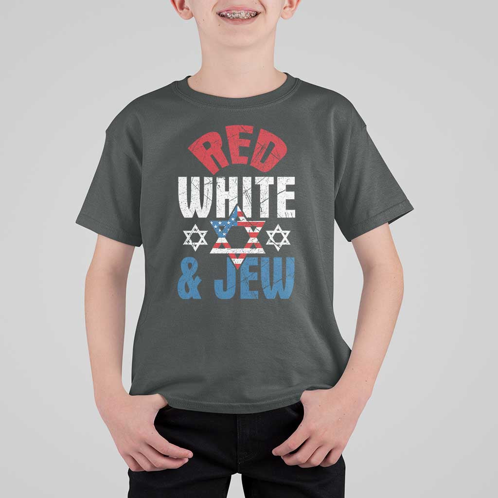 Red White and Jew T Shirt For Kid Funny Jewish Patriotic 4th of July Star Of David - Wonder Print Shop