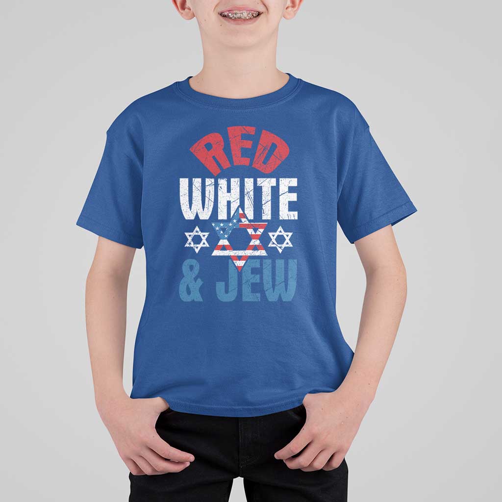 Red White and Jew T Shirt For Kid Funny Jewish Patriotic 4th of July Star Of David - Wonder Print Shop