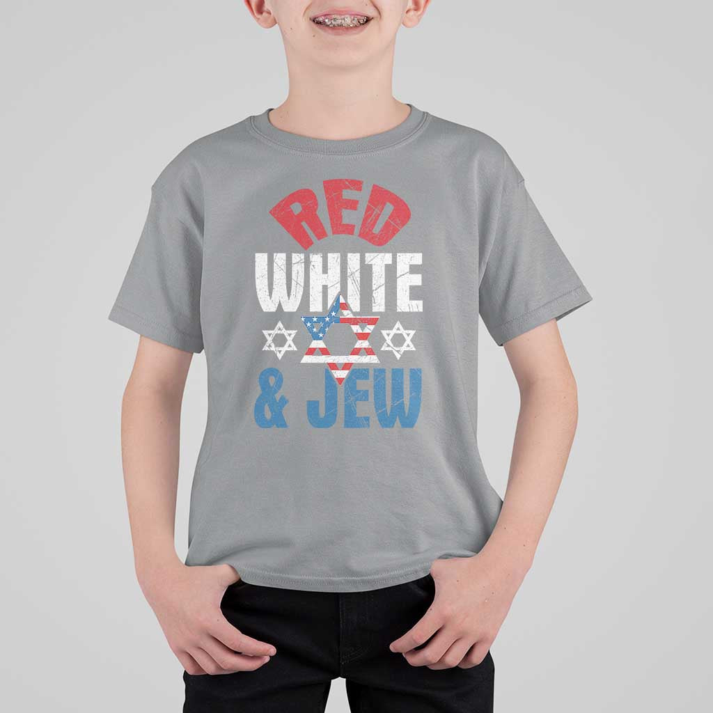 Red White and Jew T Shirt For Kid Funny Jewish Patriotic 4th of July Star Of David - Wonder Print Shop