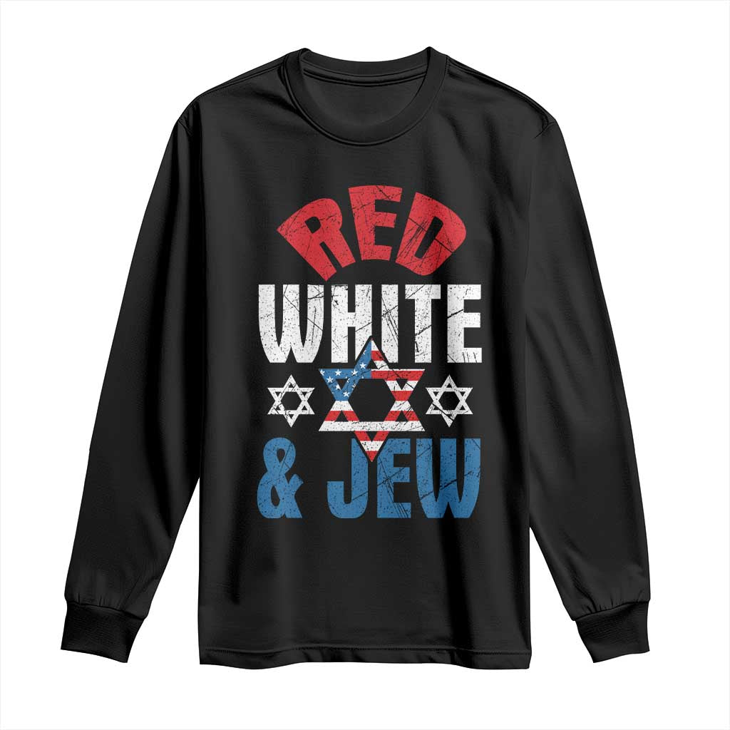 Red White and Jew Long Sleeve Shirt Funny Jewish Patriotic 4th of July Star Of David - Wonder Print Shop