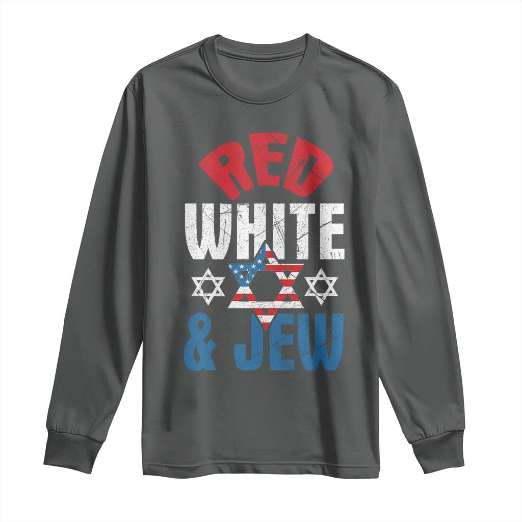 Red White and Jew Long Sleeve Shirt Funny Jewish Patriotic 4th of July Star Of David - Wonder Print Shop