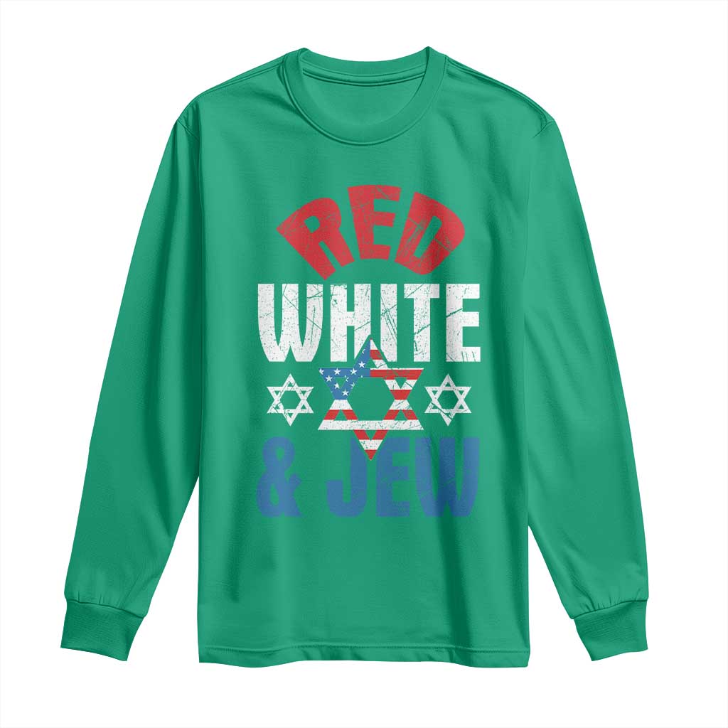 Red White and Jew Long Sleeve Shirt Funny Jewish Patriotic 4th of July Star Of David - Wonder Print Shop