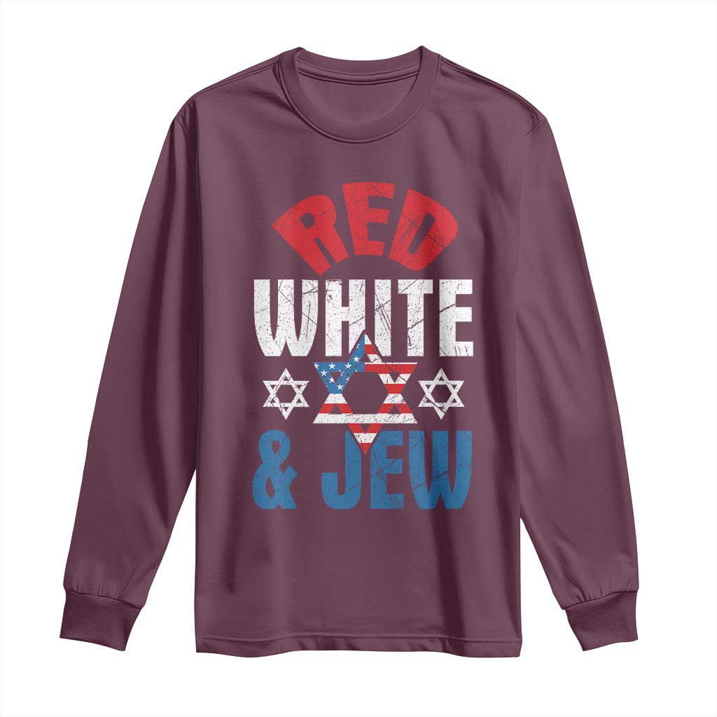 Red White and Jew Long Sleeve Shirt Funny Jewish Patriotic 4th of July Star Of David - Wonder Print Shop