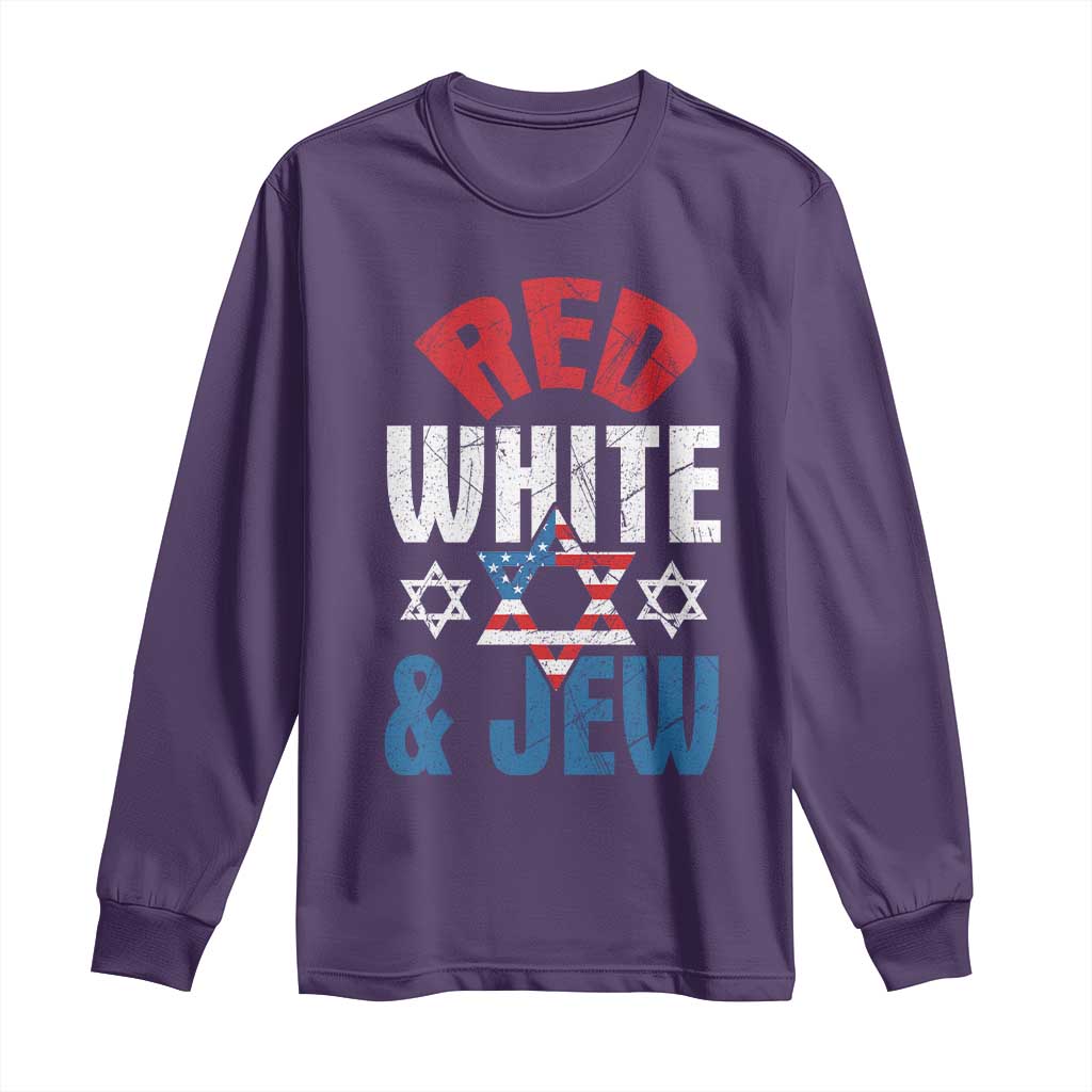 Red White and Jew Long Sleeve Shirt Funny Jewish Patriotic 4th of July Star Of David - Wonder Print Shop