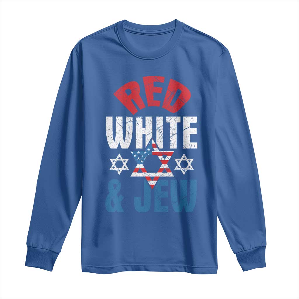 Red White and Jew Long Sleeve Shirt Funny Jewish Patriotic 4th of July Star Of David - Wonder Print Shop