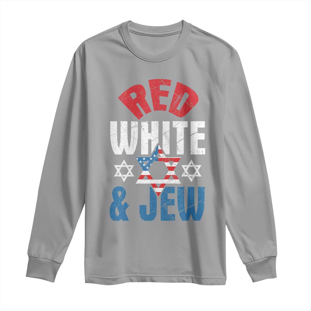 Red White and Jew Long Sleeve Shirt Funny Jewish Patriotic 4th of July Star Of David - Wonder Print Shop