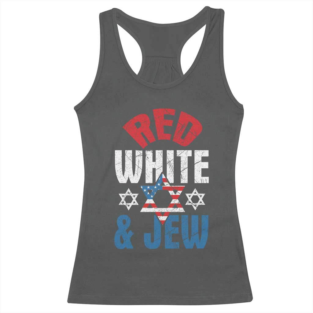 Red White and Jew Racerback Tank Top Funny Jewish Patriotic 4th of July Star Of David - Wonder Print Shop