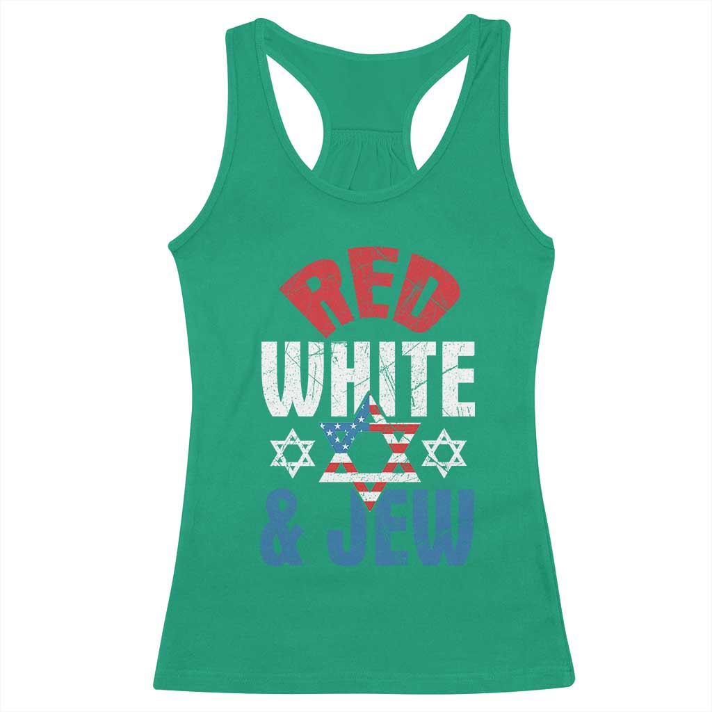 Red White and Jew Racerback Tank Top Funny Jewish Patriotic 4th of July Star Of David - Wonder Print Shop