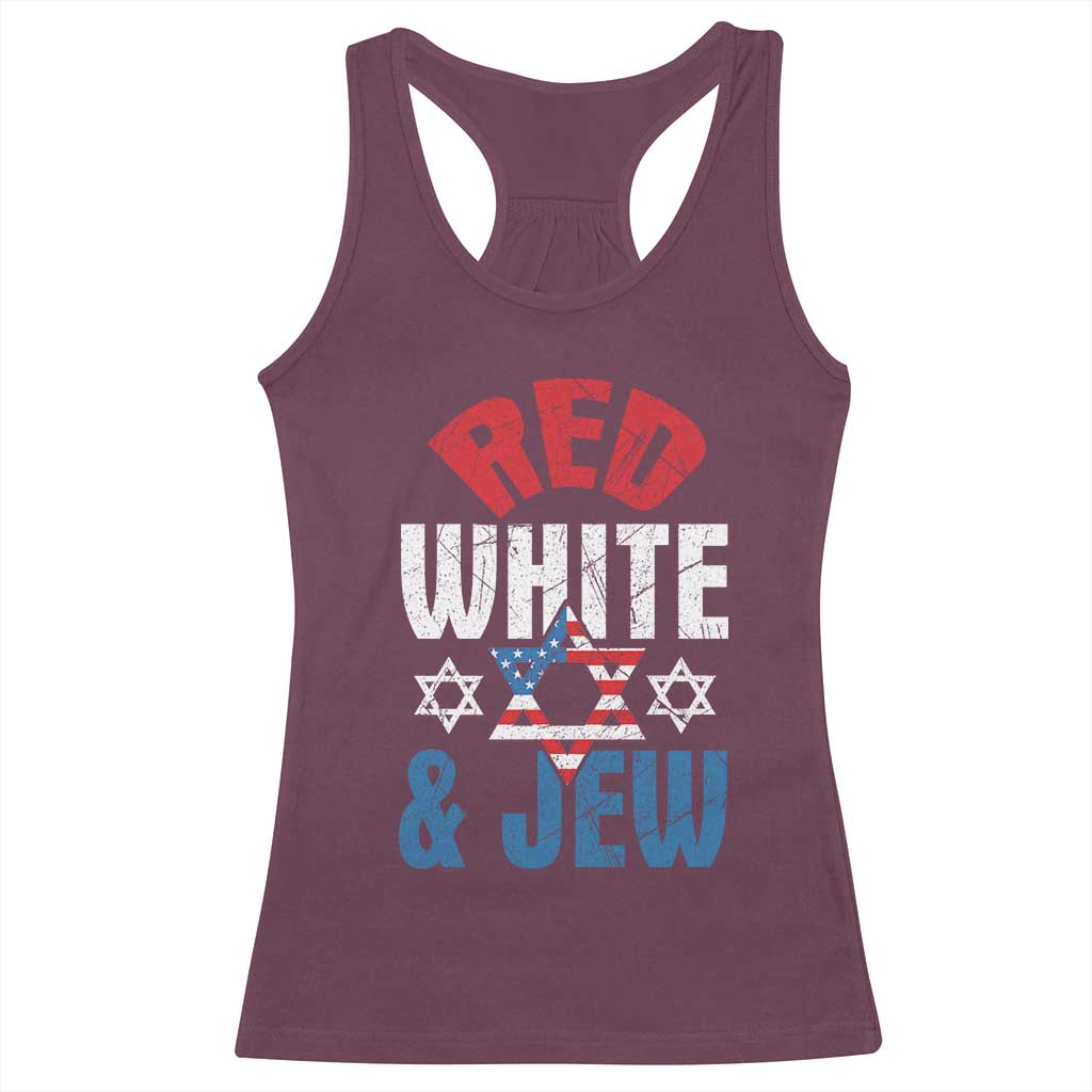 Red White and Jew Racerback Tank Top Funny Jewish Patriotic 4th of July Star Of David - Wonder Print Shop