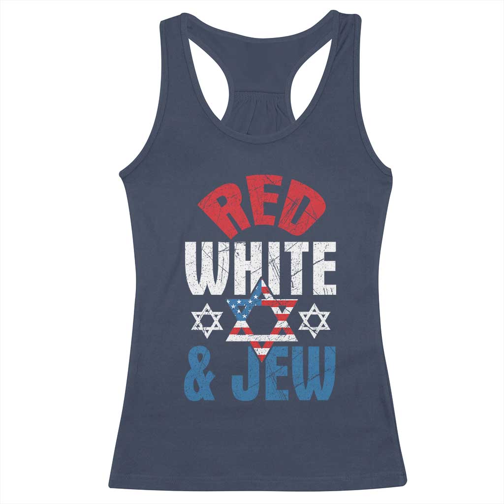 Red White and Jew Racerback Tank Top Funny Jewish Patriotic 4th of July Star Of David - Wonder Print Shop