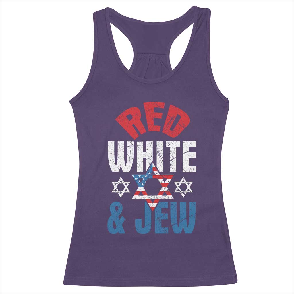 Red White and Jew Racerback Tank Top Funny Jewish Patriotic 4th of July Star Of David - Wonder Print Shop