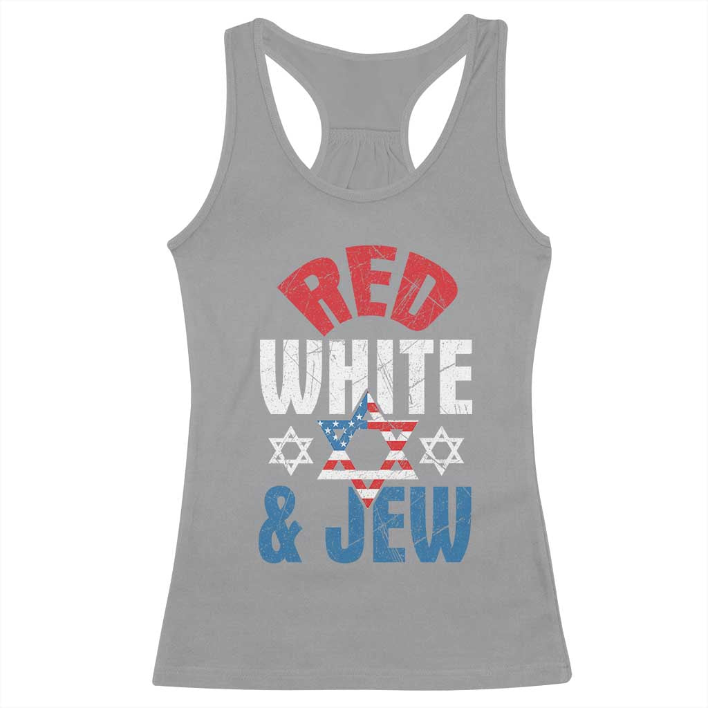 Red White and Jew Racerback Tank Top Funny Jewish Patriotic 4th of July Star Of David - Wonder Print Shop