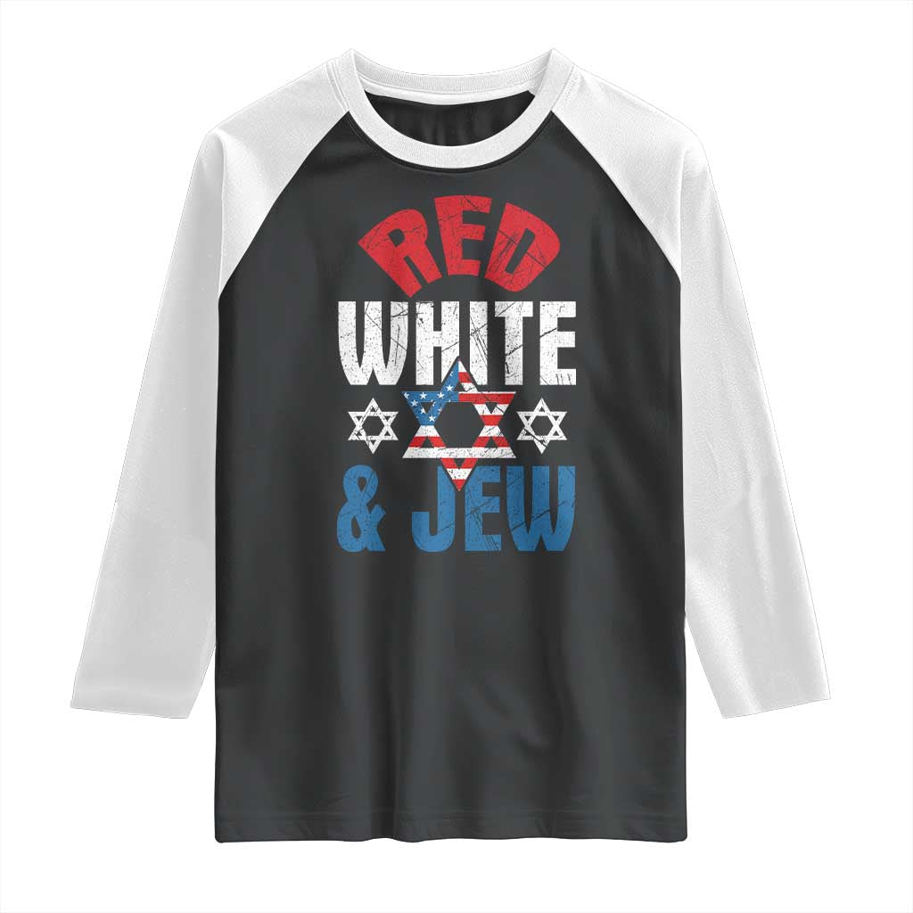 Red White and Jew Raglan Shirt Funny Jewish Patriotic 4th of July Star Of David - Wonder Print Shop