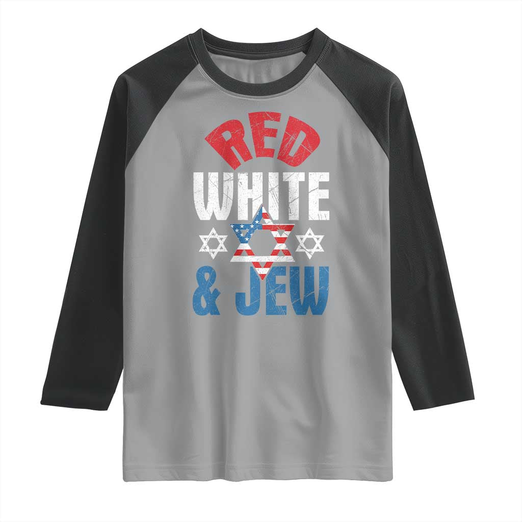 Red White and Jew Raglan Shirt Funny Jewish Patriotic 4th of July Star Of David - Wonder Print Shop