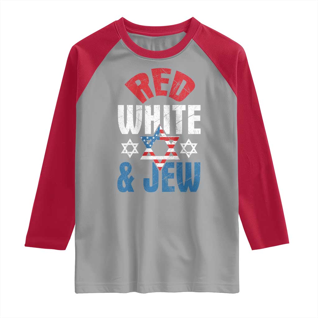 Red White and Jew Raglan Shirt Funny Jewish Patriotic 4th of July Star Of David - Wonder Print Shop