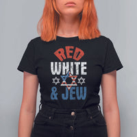Red White and Jew T Shirt For Women Funny Jewish Patriotic 4th of July Star Of David - Wonder Print Shop